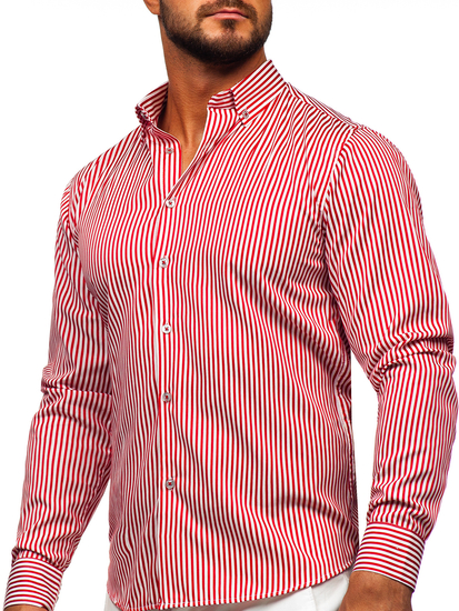 Camisa de rayas de manga larga para hombre rojo Bolf 22731