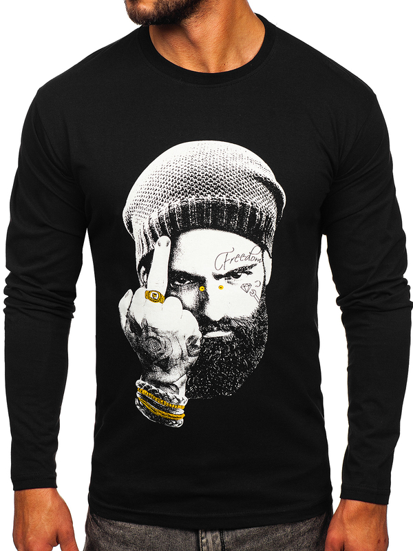 Camiseta de manga larga con impresión para hombre negro Bolf 146742
