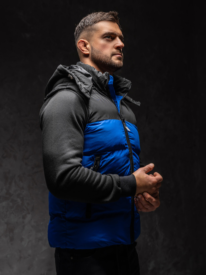 Chaleco acolchado para hombre con capucha azul Bolf 1189A1