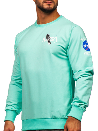Sudadera sin capucha con impresión para hombre menta Bolf 6476