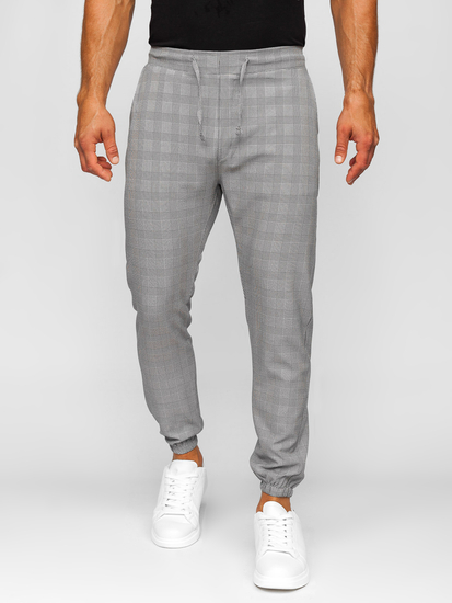 Pantalón jogger de tela a cuadros para hombre gris Bolf 0066