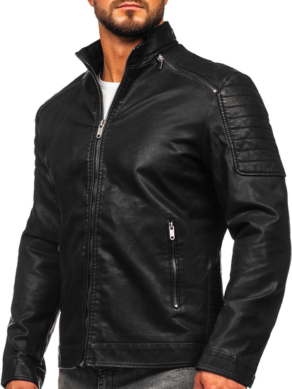 Chaqueta de cuero ecológico para hombre negro Bolf EX229