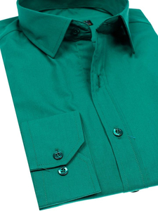 Camisa elegante verde oscuro de manga larga para hombre Bolf 1703