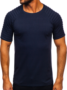 Camiseta de manga corta sin impresión para hombre azul oscuro Bolf 8T88