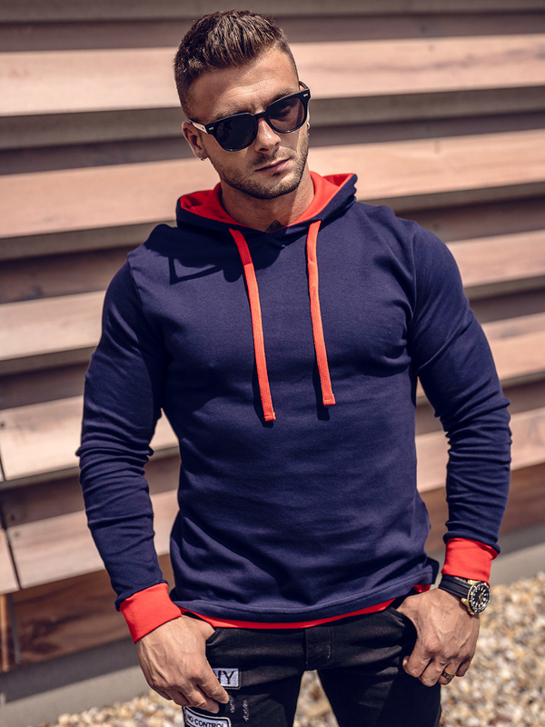 Sudadera con capucha para hombre azul oscuro y rojo Bolf 145380