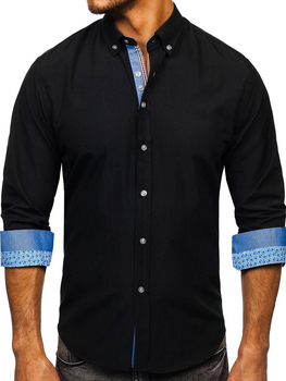 Camisa elegante de manga larga para hombre negro Bolf 8838-1