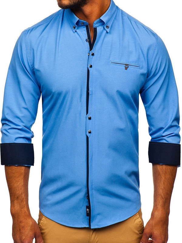 Camisa de manga larga elegante para hombre azul claro Bolf 7720