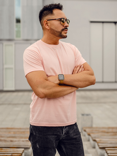Camiseta lisa de algodón rosa claro para hombre Bolf 192397A