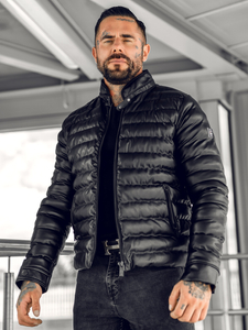 Chaqueta acolchada de cuero para hombre negro Bolf 0021C