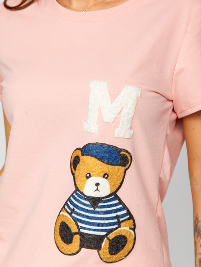 Camiseta de manga corta con parches para mujer rosa Bolf 52352