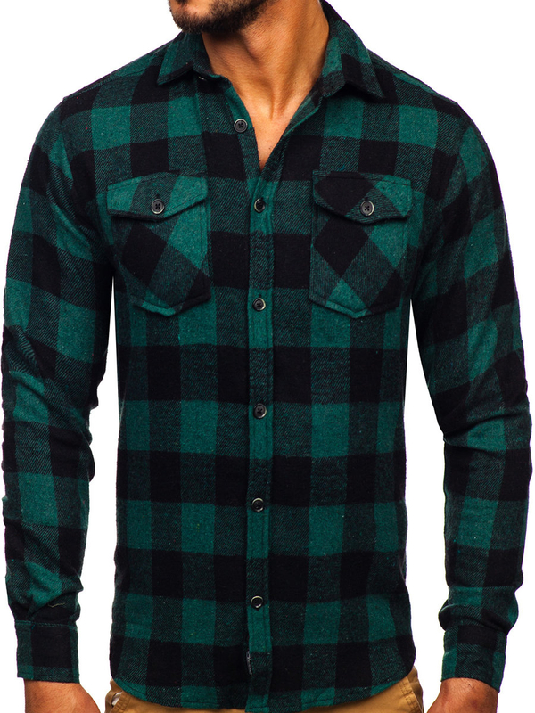 Camisa de franela a manga larga para hombre color verde Bolf 20723