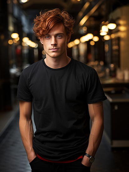 Camiseta de hombre de algodón negra sin estampado Bolf 192397