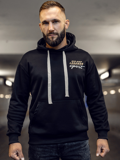 Sudadera tipo canguro con capucha e impresión para hombre negro Bolf M280