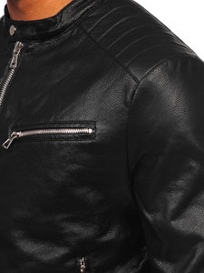 Chaqueta biker de cuero para hombre negro Bolf 11Z8021