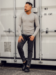 Hombre Jersey con cuello en V Gris Claro Bolf YY03