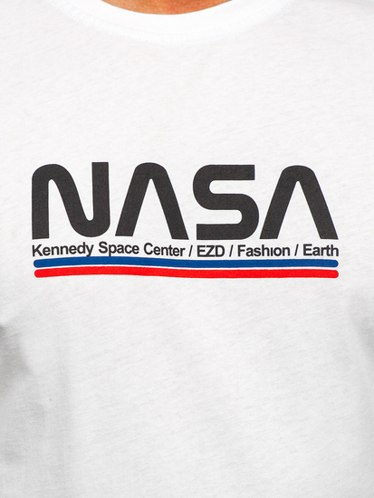 Camiseta algodón de manga corta con impresión para hombre blanco Bolf 14749