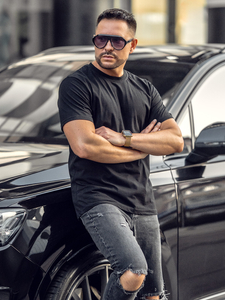 Camiseta negra lisa de algodón para hombre Bolf 14291A