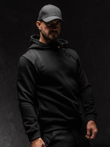 Sudadera gruesa con capucha para hombre negro Bolf 06