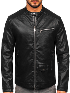 Chaqueta biker de cuero para hombre negro Bolf 11Z8021