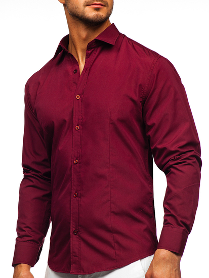 Camisa elegante burdeos de manga larga para hombre Bolf 1703