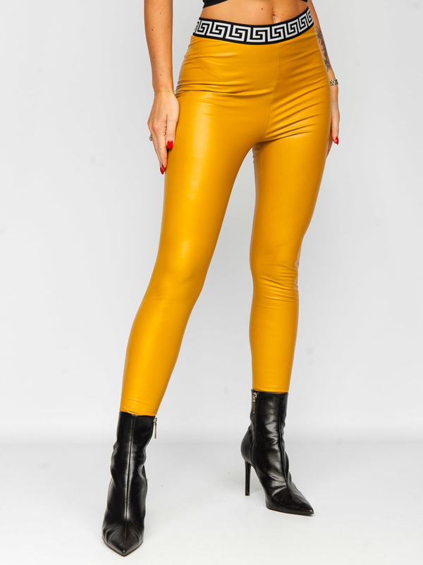 Leggings con cuero de ecológico para mujer amarillo Bolf MY16572