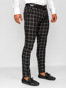 Pantalón chino de tela a cuadros para hombre negro Bolf 0046