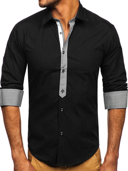 Camisa elegante de manga larga para hombre negro Bolf 6873