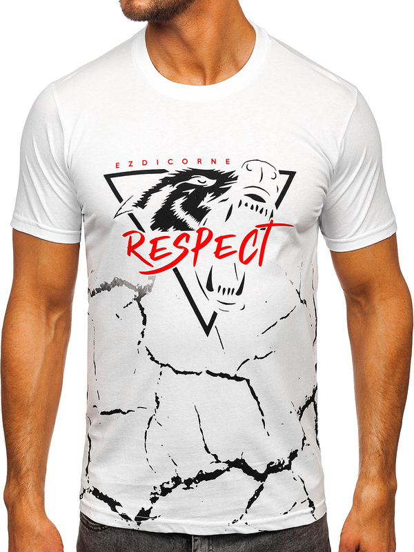 Camiseta algodón de manga corta con impresión para hombre blanco Bolf 5035