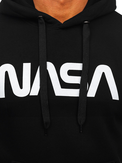Sudadera con capucha canguro para hombre negra con estampado Bolf 14600