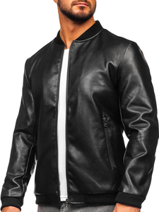 Chaqueta bomber de cuero para hombre negro Bolf 11Z8015