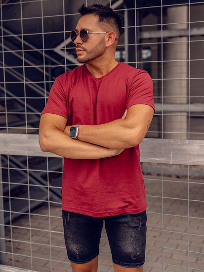 Camiseta lisa de cuello en V para hombre color burdeos Bolf 192131A