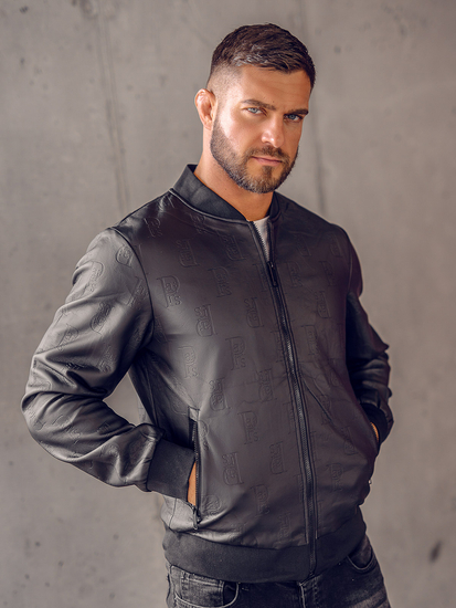 Chaqueta bomber de cuero para hombre negro Bolf 3A66B