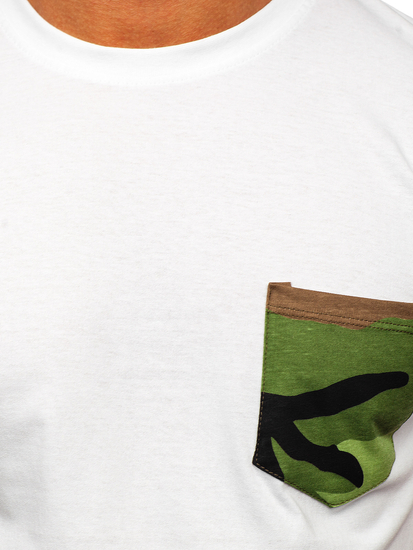 Camiseta algodón de manga corta con bolsillo para hombre blanco Bolf 14507