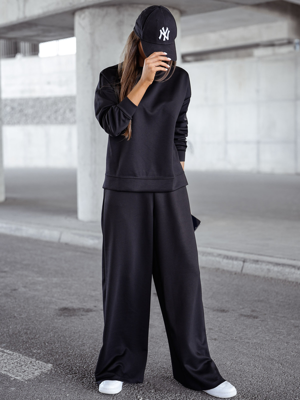 Chándal de dos piezas con cremallera para mujer color mantequilla negro Bolf 821111