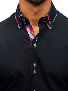 Camisa de manga larga elegante para hombre negra Bolf 2712