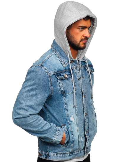 Chaqueta vaquera azul claro para hombre con capucha Bolf MJ505BC