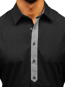 Camisa elegante de manga larga para hombre negro Bolf 0939