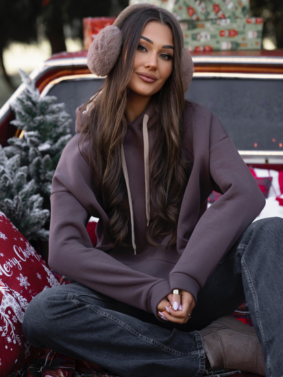 Sudadera con capucha y cuello canguro para mujer color chocolate Bolf 82131