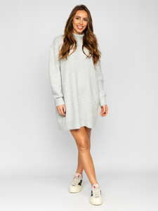 Jersey largo de cuello alto oversize para mujer gris Bolf J51882