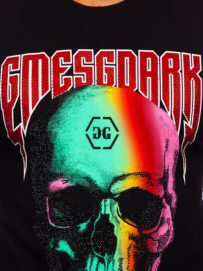 Camiseta de manga corta con aplicaciones para hombre negro Bolf 2352