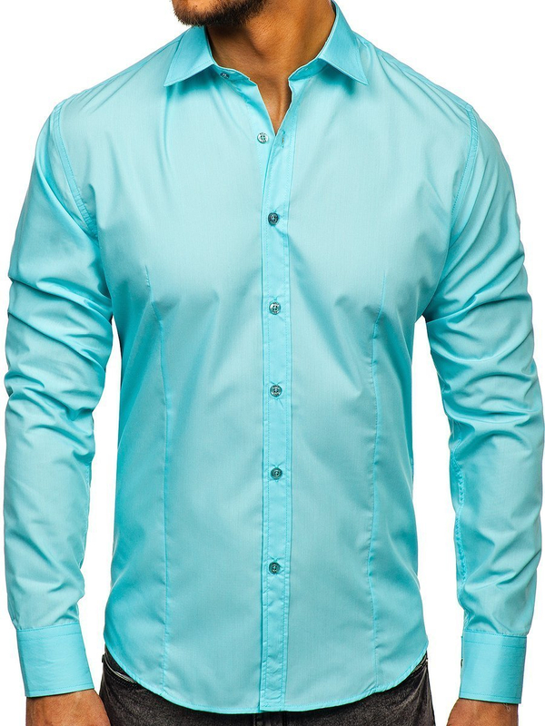 Camisa elegante verde claro de manga larga para hombre Bolf 1703