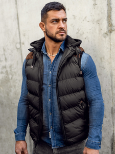 Chaleco acolchado con capucha para hombre negro Bolf B5382