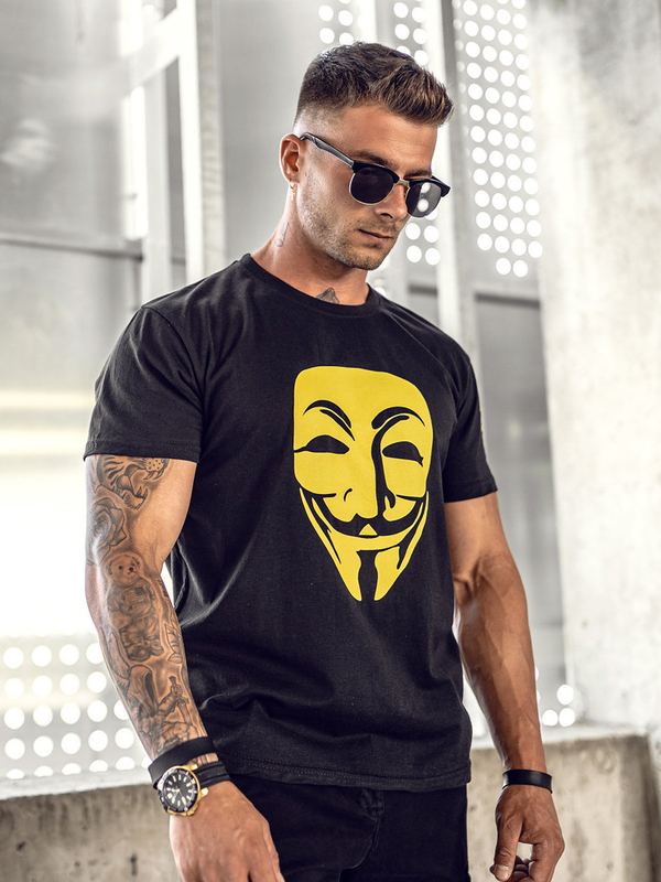 Camiseta de manga corta con impresión para hombre negro Bolf 14400A