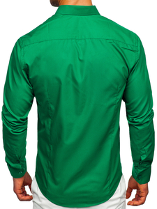 Camisa elegante de manga larga para hombre verde oscuro Bolf 1703