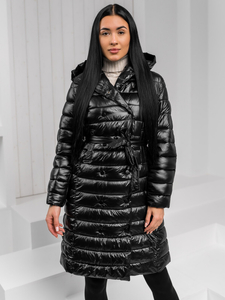 Chaqueta larga acolchada abrigo de invierno con capucha para mujer negro Bolf 5M3159A1