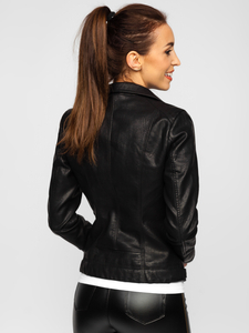 Chaqueta ramonera de cuero para mujer negro Bolf 20R9