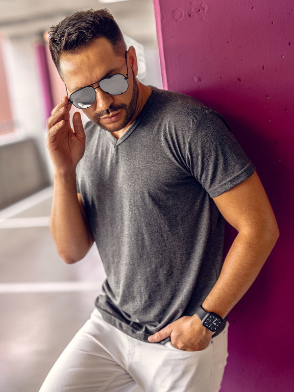 Camiseta lisa de cuello en V para hombre color antracita Bolf 192131A