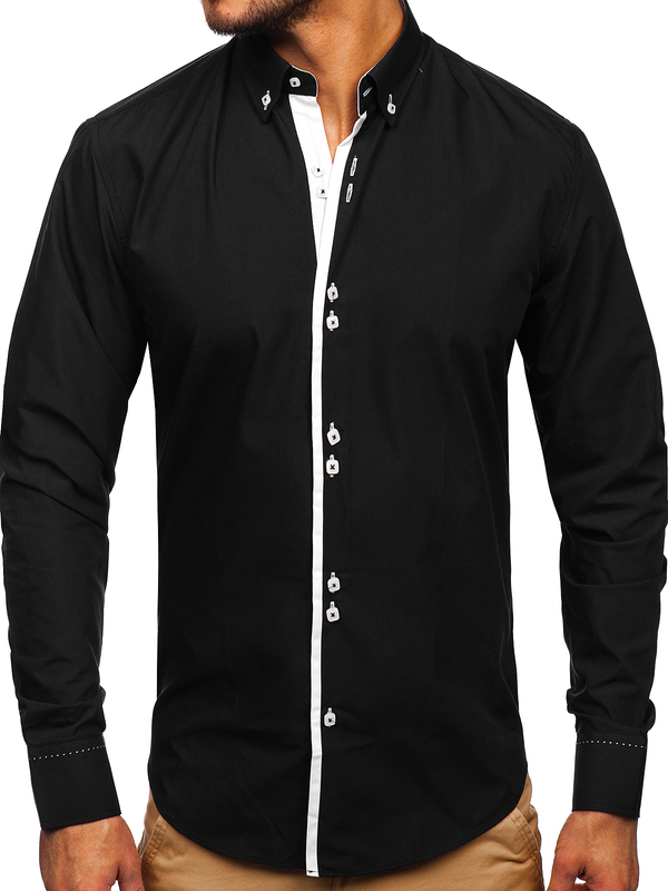 Camisa elegante de manga larga para hombre negra Bolf 5797