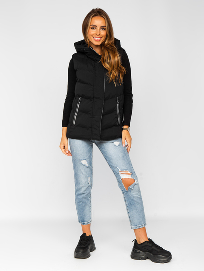 Chaleco acolchado, largo con capucha para mujer negro Bolf 7051
