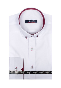 Camisa elegante de manga larga para hombre blanco y burdeos Bolf 5722-1